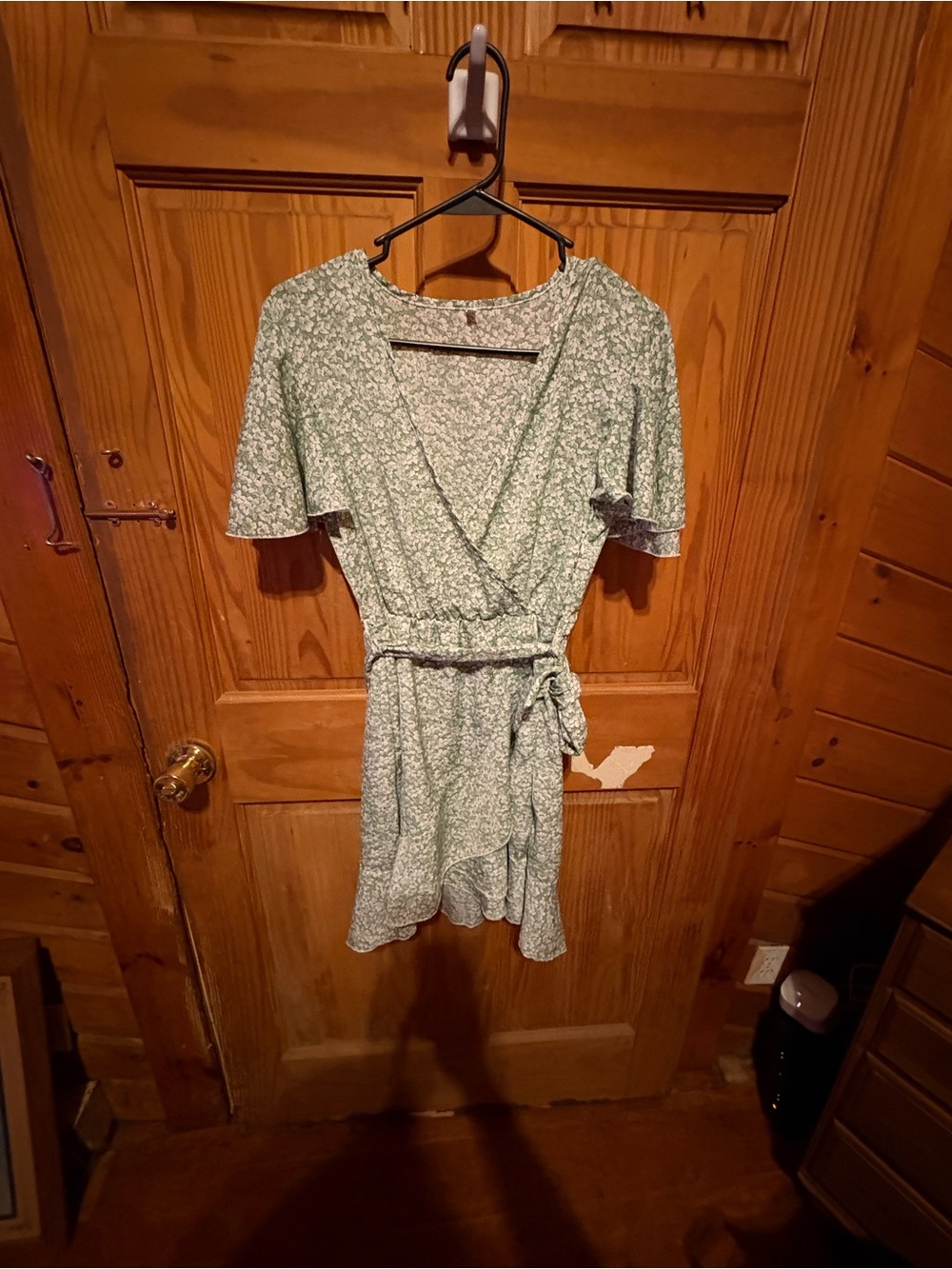 Floral Green Wrap Dress with Tie Waist